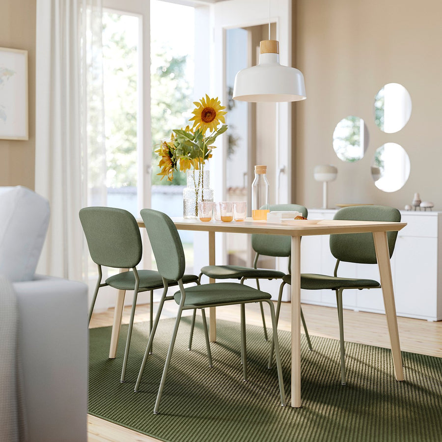 LISABO / VIHALS table and 4 chairs, ash veneer/green Tibbleby grey-green, 140x78 cm