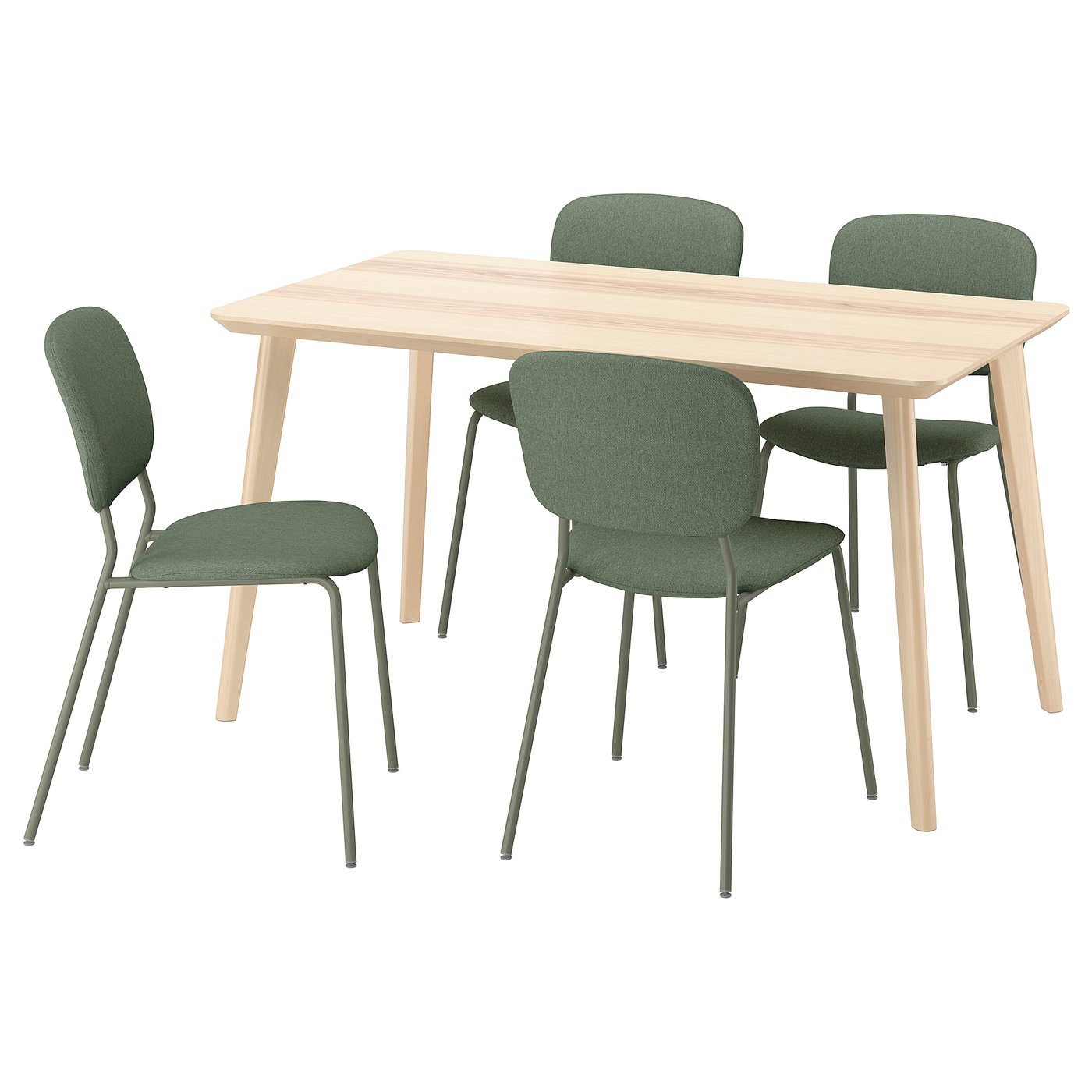 LISABO / VIHALS table and 4 chairs, ash veneer/green Tibbleby grey-green, 140x78 cm