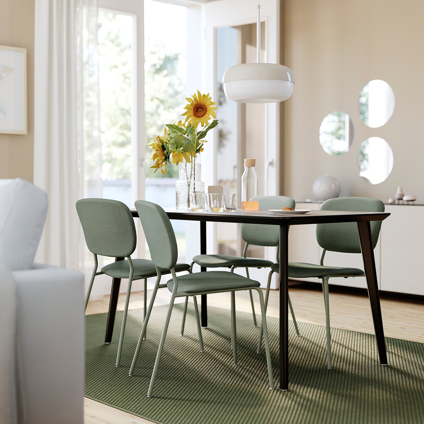 LISABO / VIHALS table and 4 chairs, black green/Tibbleby grey-green, 140x78 cm