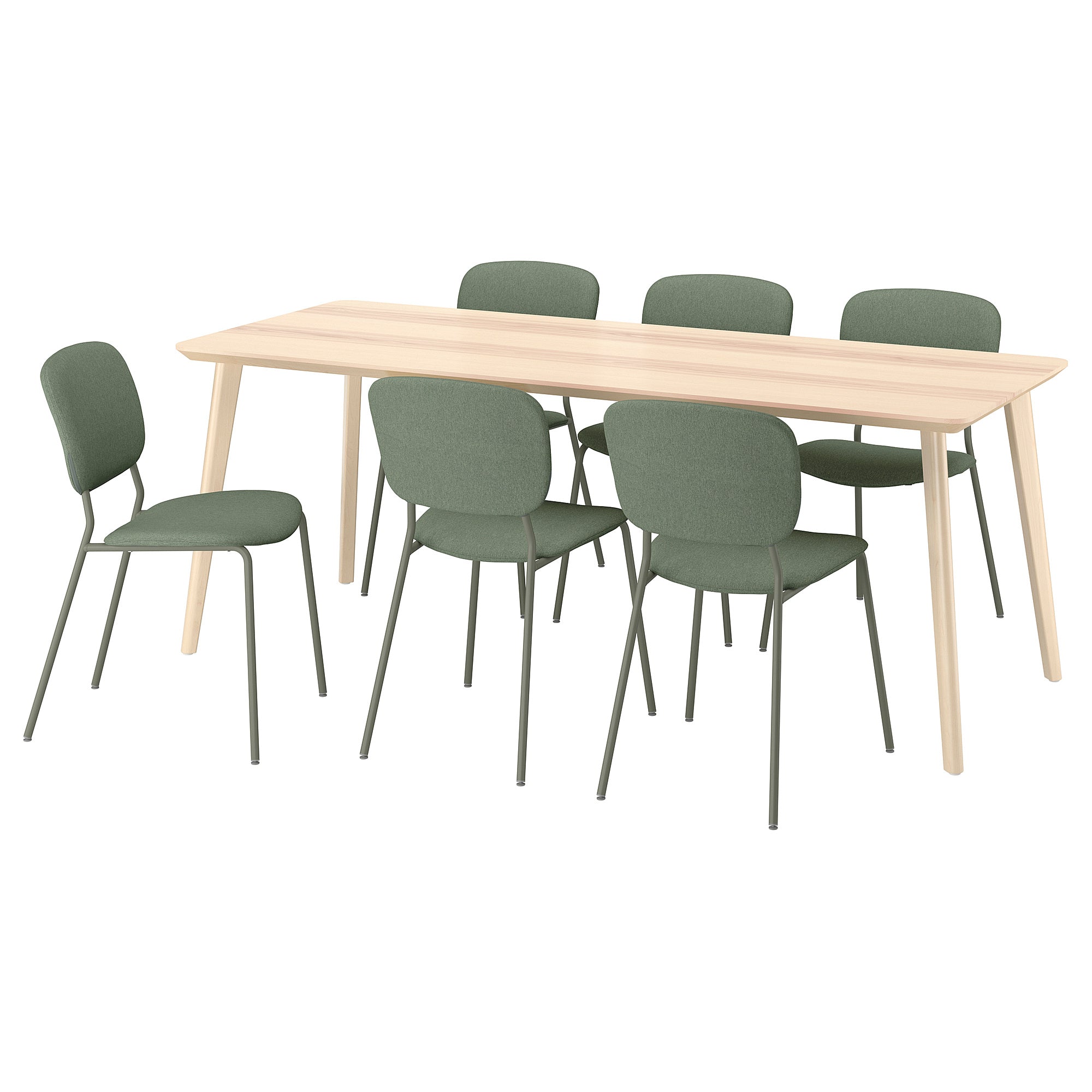 LISABO / VIHALS table and 6 chairs, ash/green Tibbleby grey-green, 200x78 cm