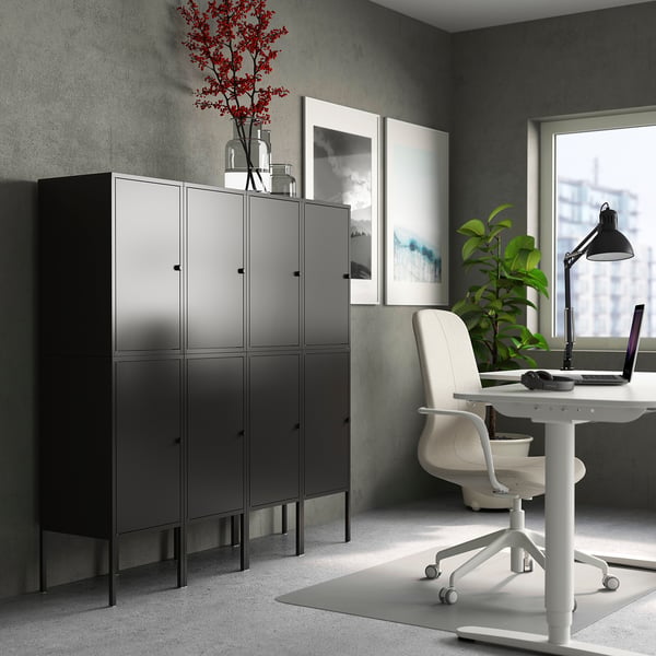 LIXHULT storage combination, anthracite, 140x35x142 cm