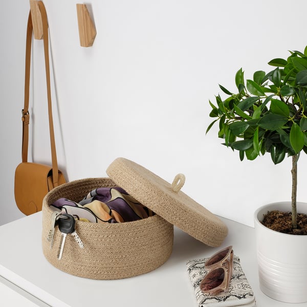 LJUNGAN basket with lid, 20x10 cm
