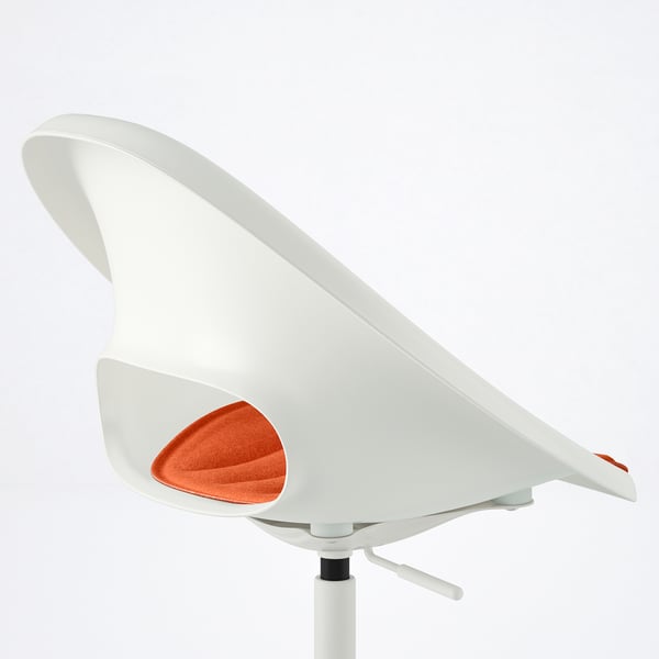 LOBERGET / MALSKÄR - Swivel chair and cushion, white/orange.