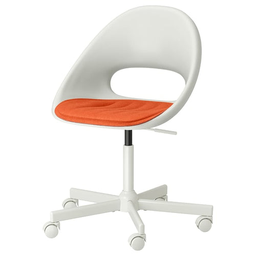 LOBERGET / MALSKÄR - Swivel chair and cushion, white/orange.