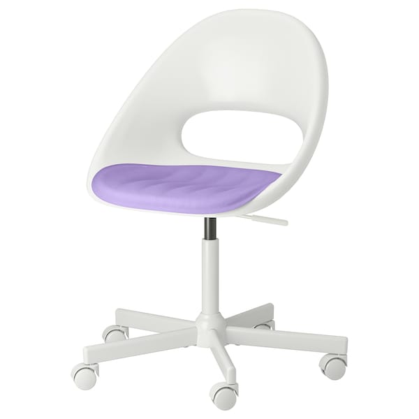 LOBERGET / MALSKÄR - Swivel chair and cushion, white/lilac