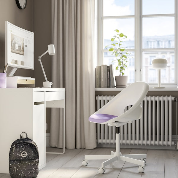 LOBERGET / MALSKÄR - Swivel chair and cushion, white/lilac