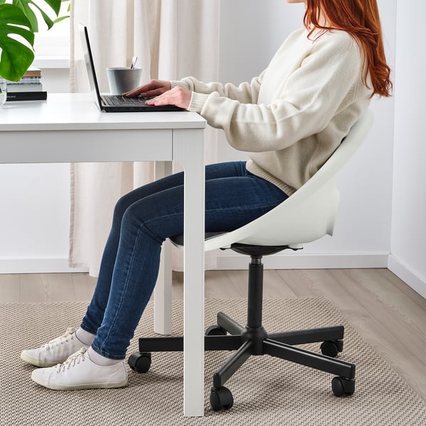 LOBERGET / MALSKÄR swivel chair + pad, white black/dark grey, 67x90x67 cm
