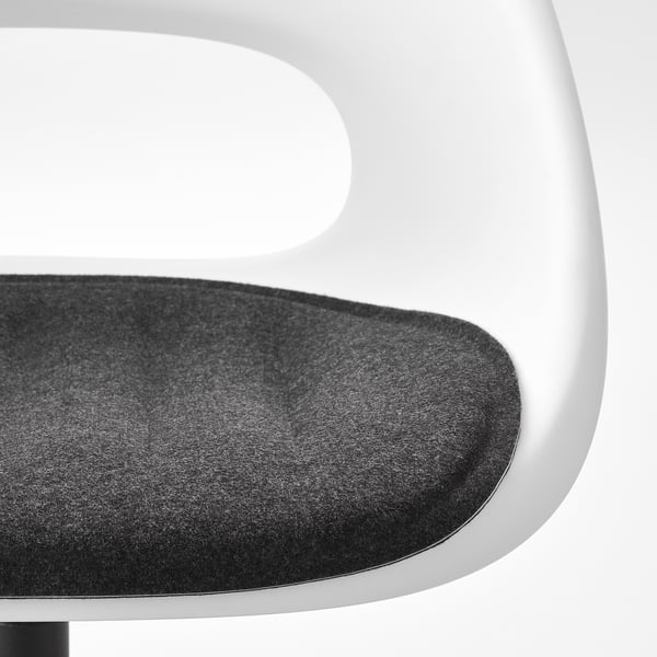 LOBERGET / MALSKÄR swivel chair + pad, white black/dark grey, 67x90x67 cm