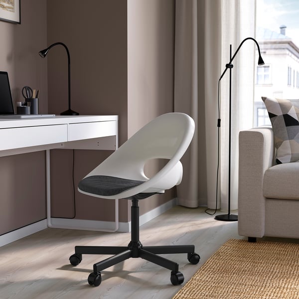 LOBERGET / MALSKÄR swivel chair + pad, white black/dark grey, 67x90x67 cm