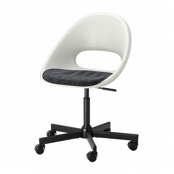 LOBERGET / MALSKÄR swivel chair + pad, white black/dark grey, 67x90x67 cm