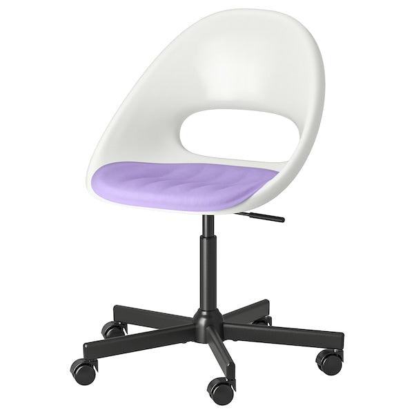 LOBERGET / MALSKÄR - Swivel chair and cushion, white black/lilac