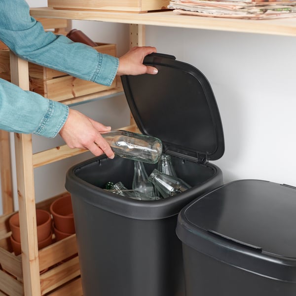 LÖVKVAST - LÖVKVAST Bin with lid, black, 50 l