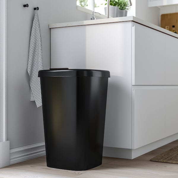 LÖVKVAST - Bin with lid, black, 50 l