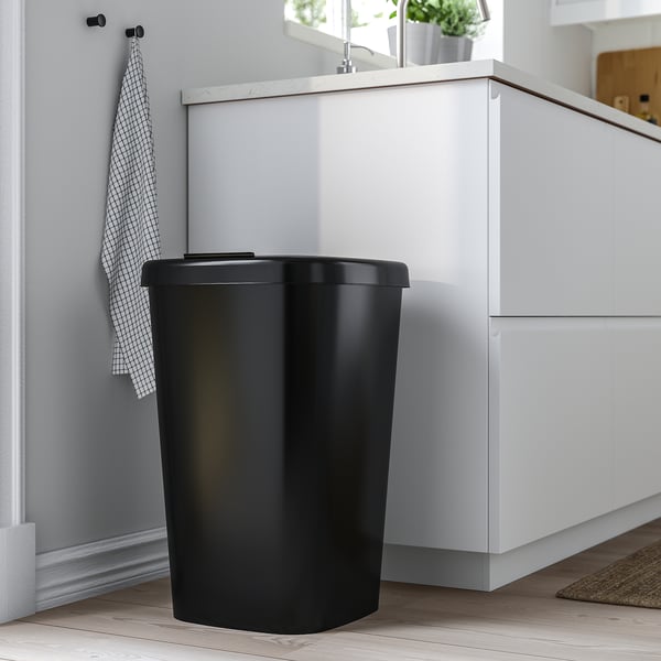 LÖVKVAST - LÖVKVAST Bin with lid, black, 50 l