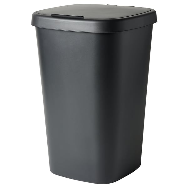 LÖVKVAST - LÖVKVAST Bin with lid, black, 50 l