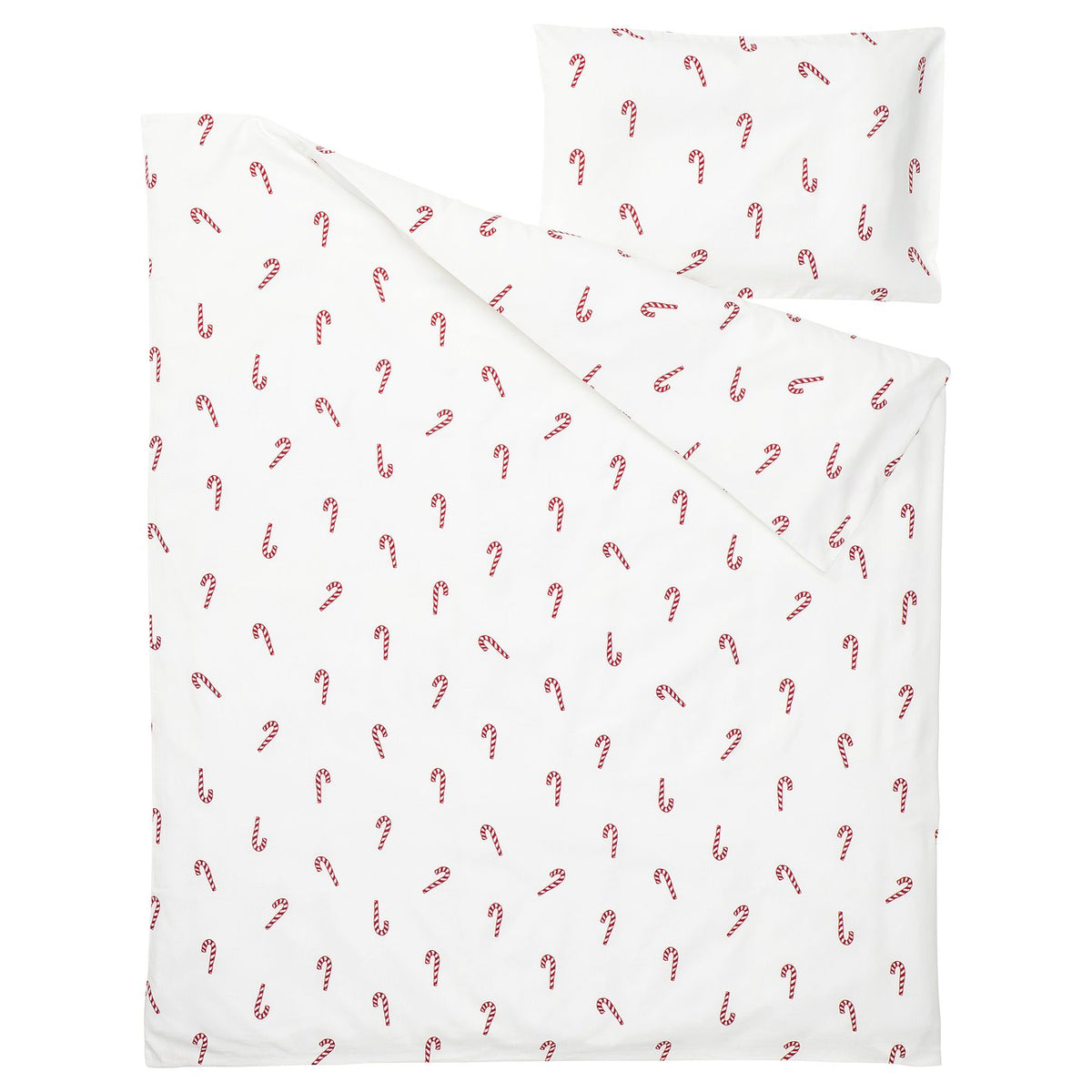 LÖVSÅNGARE duvet cover 1 pillowcase for cot, candy cane pattern, 110x125/35x55 cm