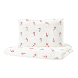 LÖVSÅNGARE duvet cover 1 pillowcase for cot, candy cane pattern, 110x125/35x55 cm