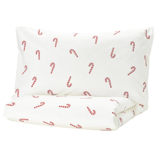 LÖVSÅNGARE duvet cover and pillowcase, candy cane pattern, 150x200/50x80 cm