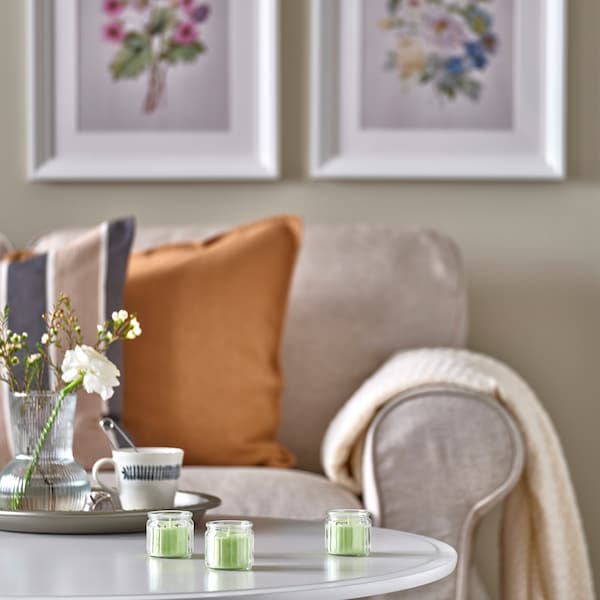 Ikea LÖVSKOGSLUND - Scented candle in glass, apple/light green, 12 hr