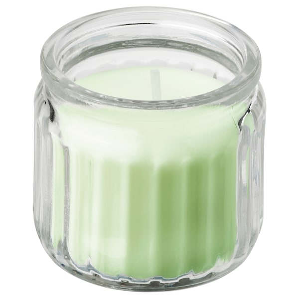 LÖVSKOGSLUND - Scented candle in glass, apple/light green, 12 hr