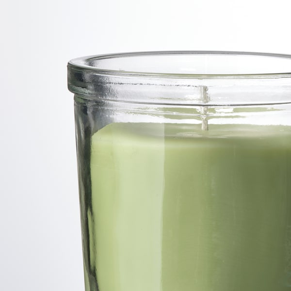 LÖVSKOGSLUND scented candle in glass, Apple/light green, 20 hr