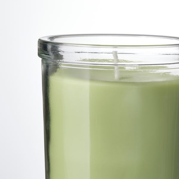 LÖVSKOGSLUND scented candle in glass, Apple/light green, 40 h