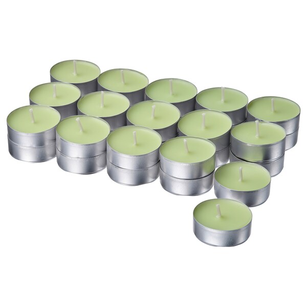 LÖVSKOGSLUND scented tealight, Apple/light green, 3.5 hr, 30 pack
