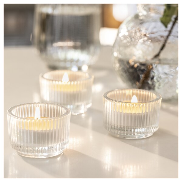 LÖVSKOGSLUND scented tealight, Apple/light green, 3.5 hr, 30 pack