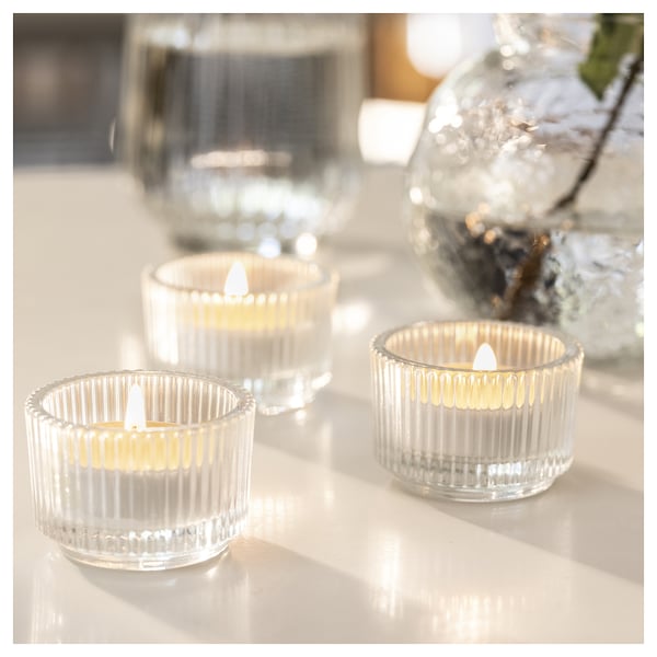 LÖVSKOGSLUND scented tealight, Apple/light green, 3.5 hr, 30 pack