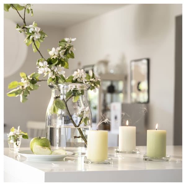 LÖVSKOGSLUND scented pillar candle, Apple mixed colours, 30 hr, 3 pack