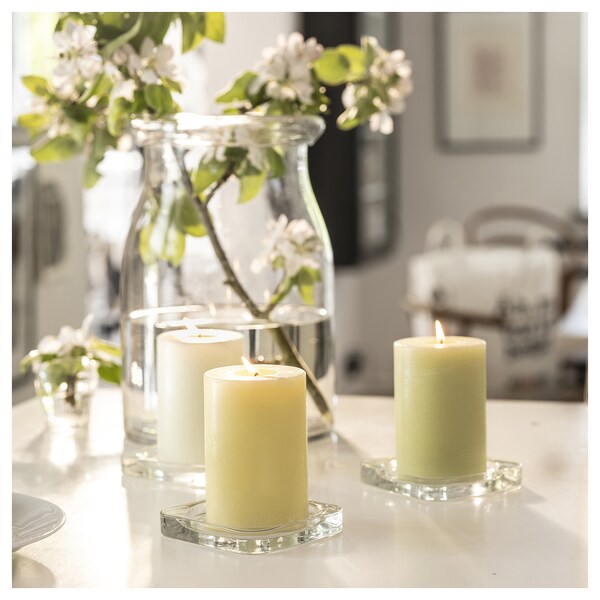 LÖVSKOGSLUND - Scented pillar candle, Apple mixed colours, 30 hr