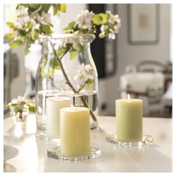 LÖVSKOGSLUND - Scented pillar candle, Apple mixed colours, 30 hr