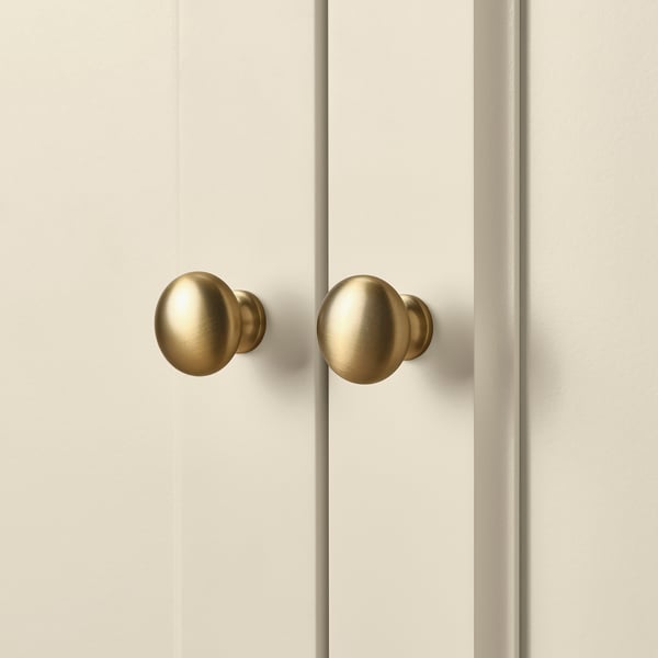 LOMMARP cabinet with glass doors, light beige, 86x199 cm