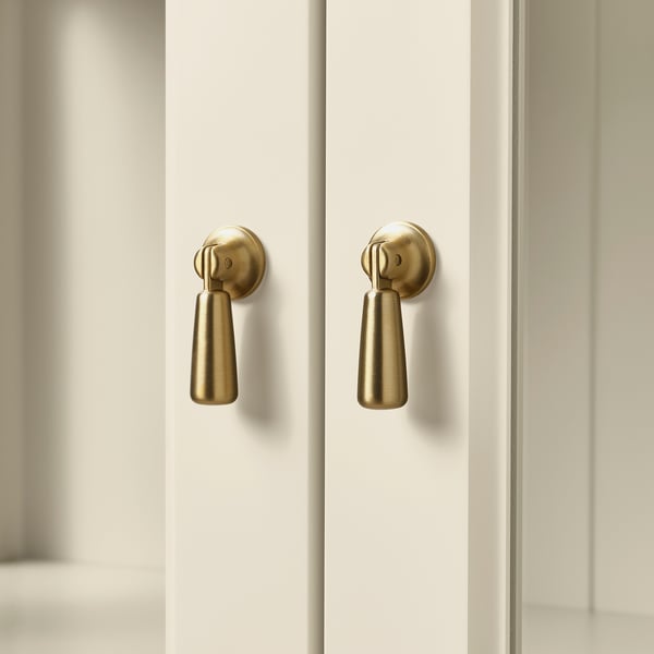LOMMARP cabinet with glass doors, light beige, 86x199 cm