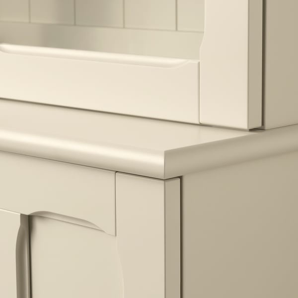 LOMMARP cabinet with glass doors, light beige, 86x199 cm