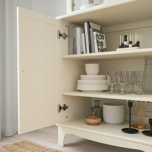 LOMMARP cabinet with glass doors, light beige, 86x199 cm