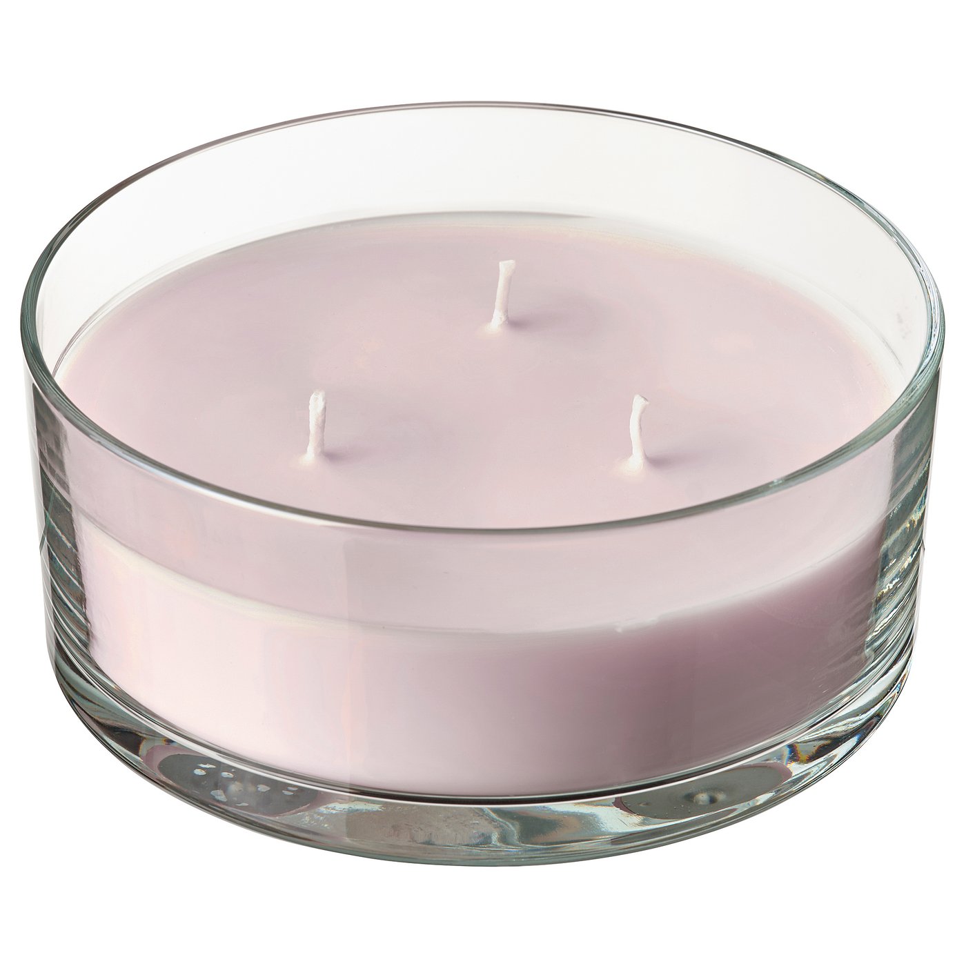 LOTSFÅGEL scented candle in glass, 3 wicks, Pink flowers pale pink, 25 hr