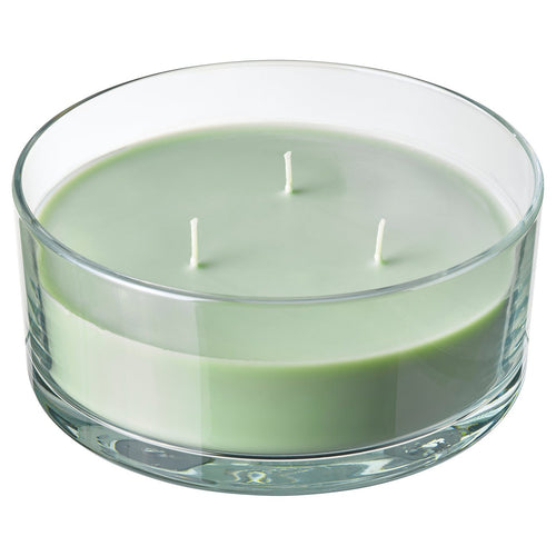 LOTSFÅGEL scented candle in glass, 3 wicks, Apple light green, 25 hr