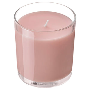LOTSFÅGEL scented candle in glass, Red berries light pink, 40 hr