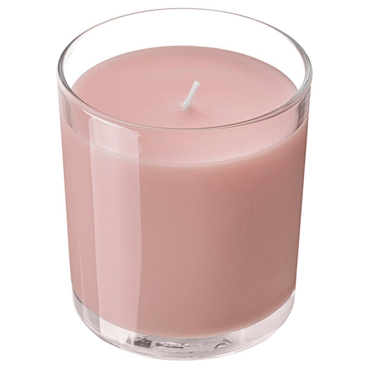 LOTSFÅGEL scented candle in glass, Red berries light pink, 40 hr