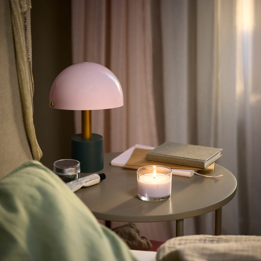 LOTSFÅGEL scented candle in glass, Pink flowers pale pink, 8 cm