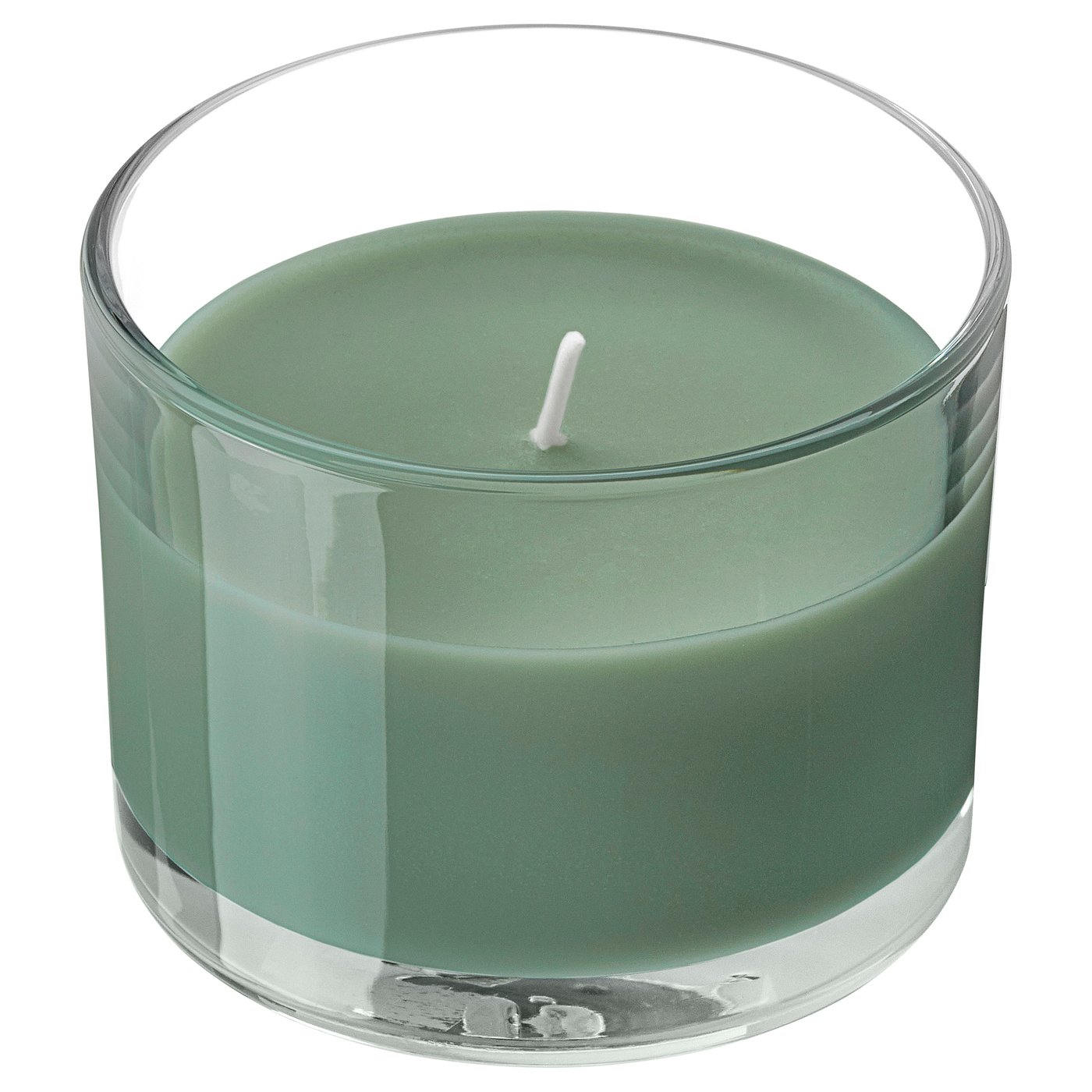 LOTSFÅGEL scented candle in glass, Fig leaf green, 20 hr