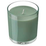 LOTSFÅGEL scented candle in glass, Fig leaf green, 40 hr