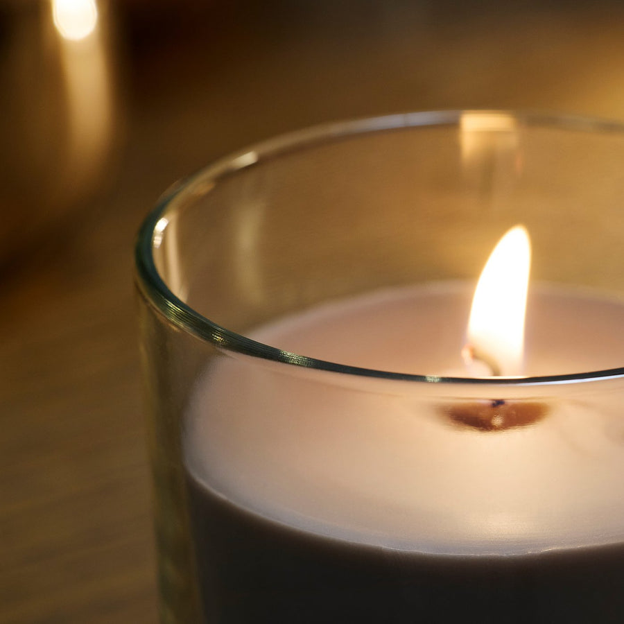 LOTSFÅGEL scented candle in glass, Sandalwood & patchouli brown, 40 hr