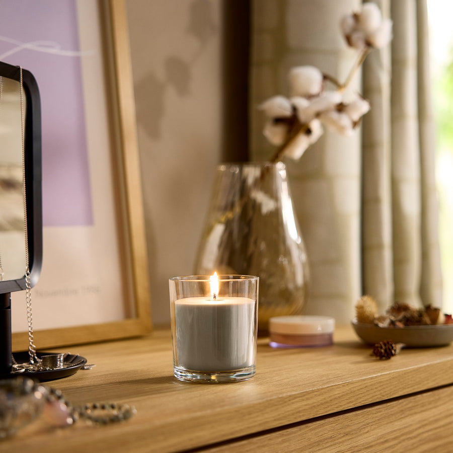 LOTSFÅGEL scented candle in glass, Sandalwood & patchouli brown, 40 hr