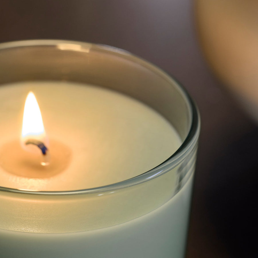 LOTSFÅGEL scented candle in glass, Apple light green, 8 cm