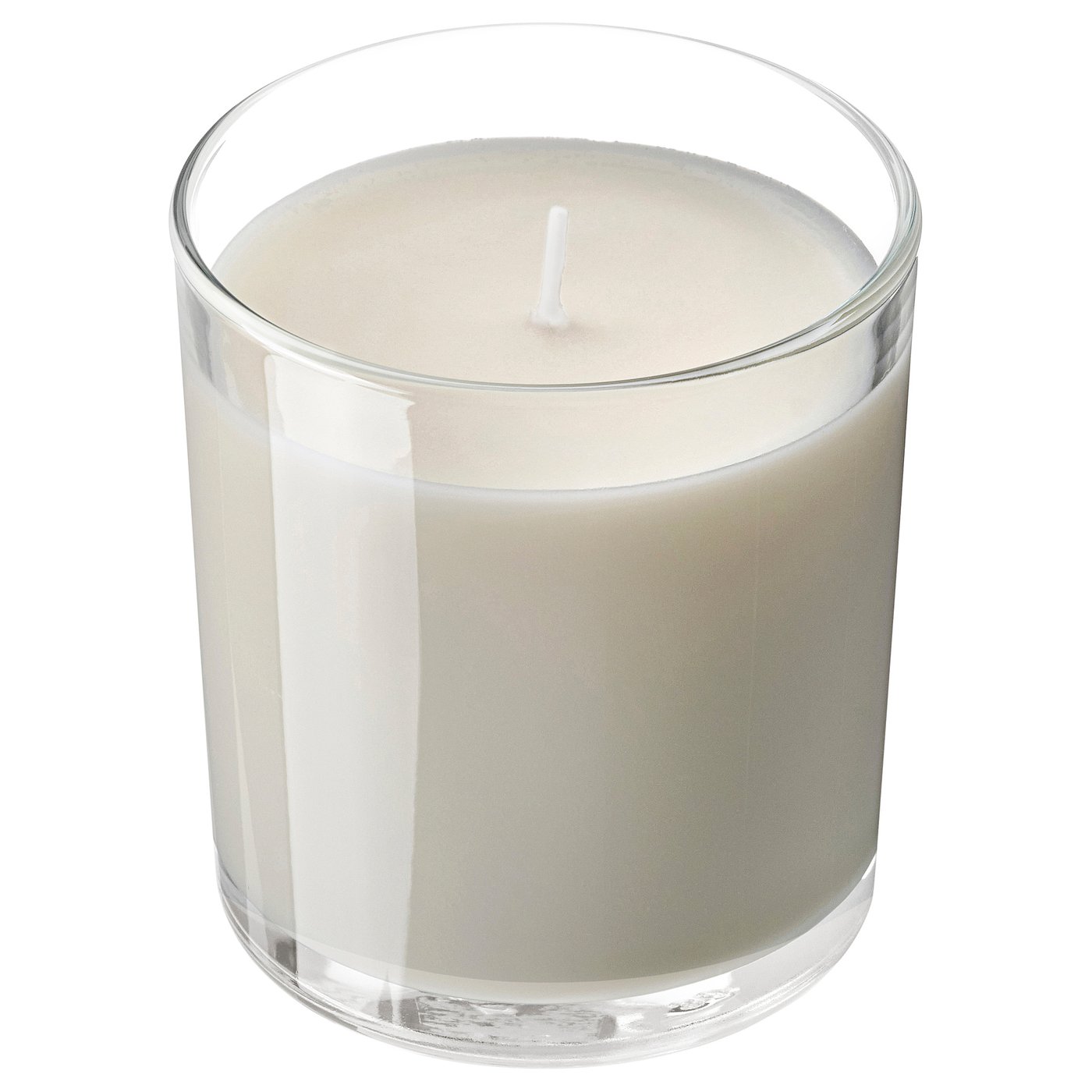 LOTSFÅGEL scented candle in glass, Vanilla pale beige, 8 cm