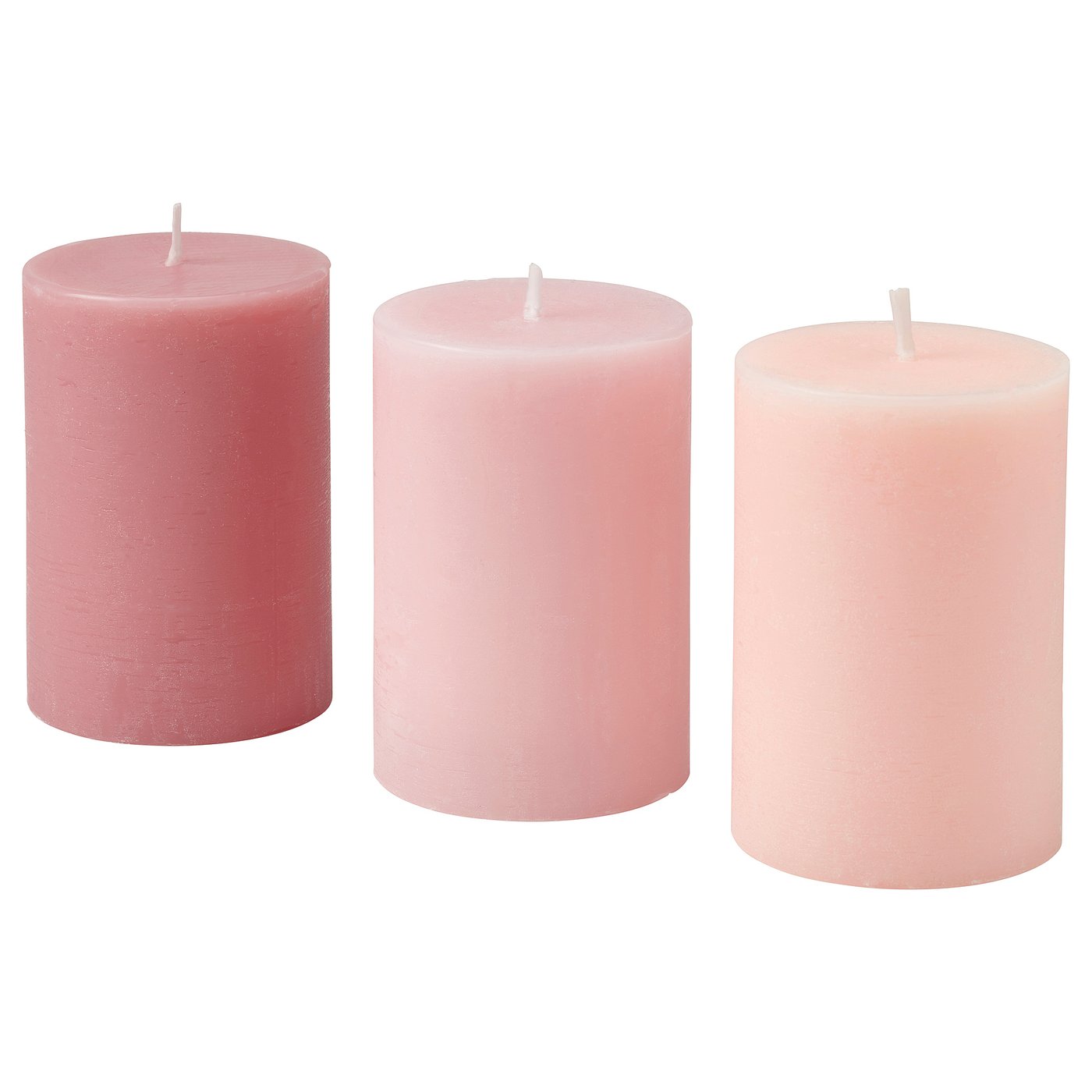 LOTSFÅGEL scented pillar candle, Pink flowers pink, 30 hr, 3 pack