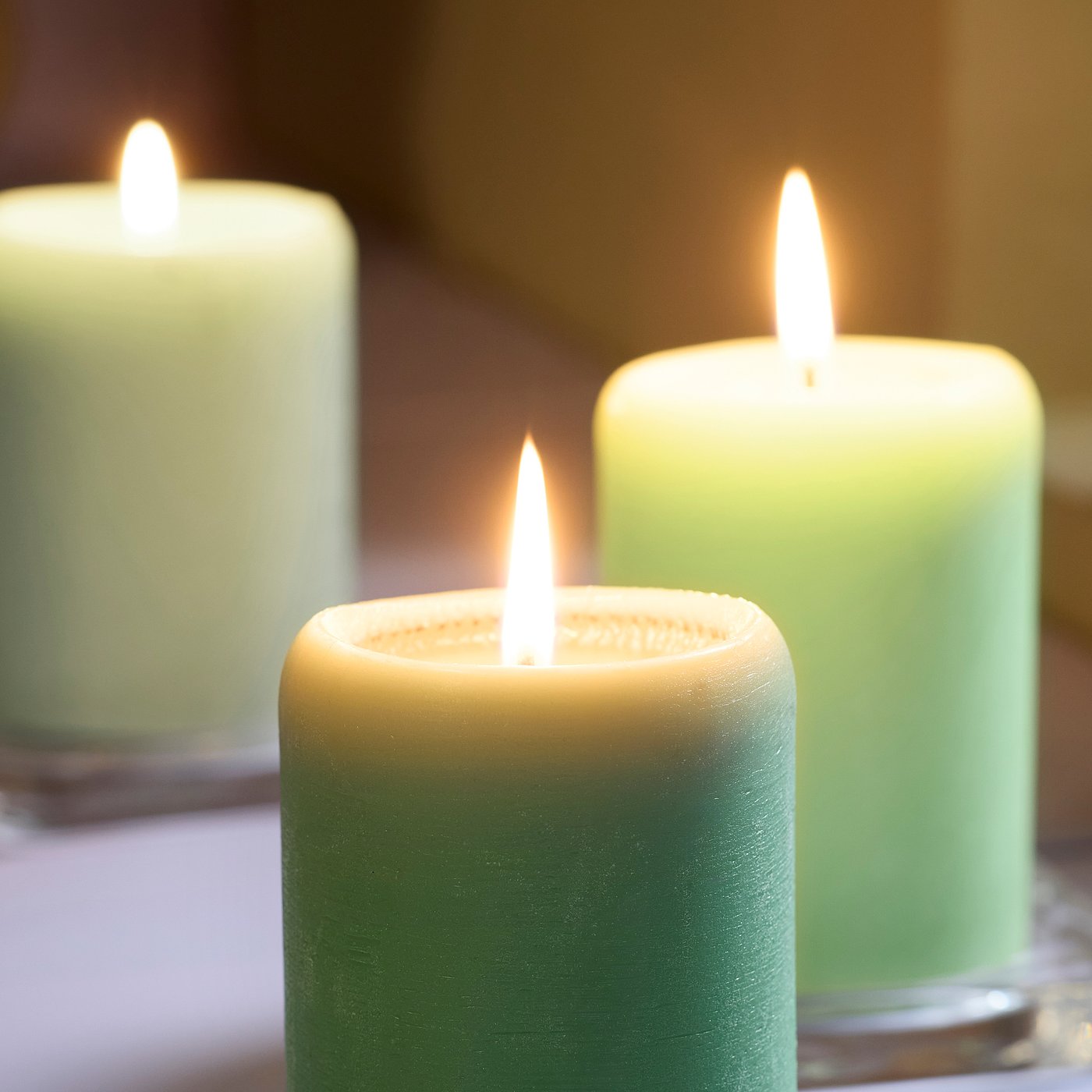LOTSFÅGEL scented pillar candle, Apple green, 30 hr, 3 pack