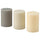LOTSFÅGEL scented pillar candle, Vanilla beige, 30 hr, 3 pack